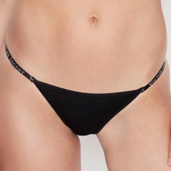 New VICTORIA SECRET Malibu Fabulous Logo Strap Swim Bottoms Black large - Picture 3 of 7